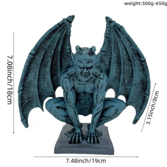 1pc Gothic Devil Angel Decoration - Dark Fantasy Decor w Bat-like Wings Statue - Picture 2 of 2